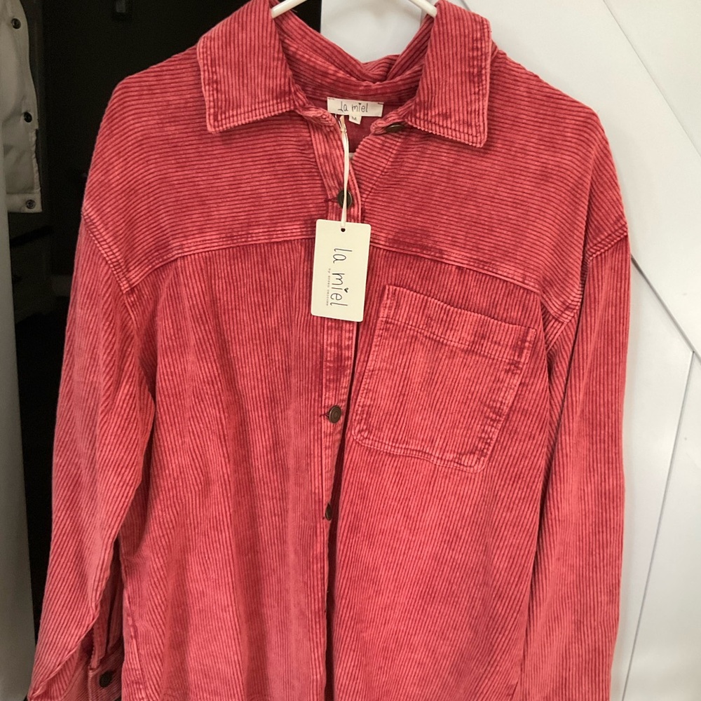 La Miel Mauve Corduroy Shirt Jacket Layering Medium New
